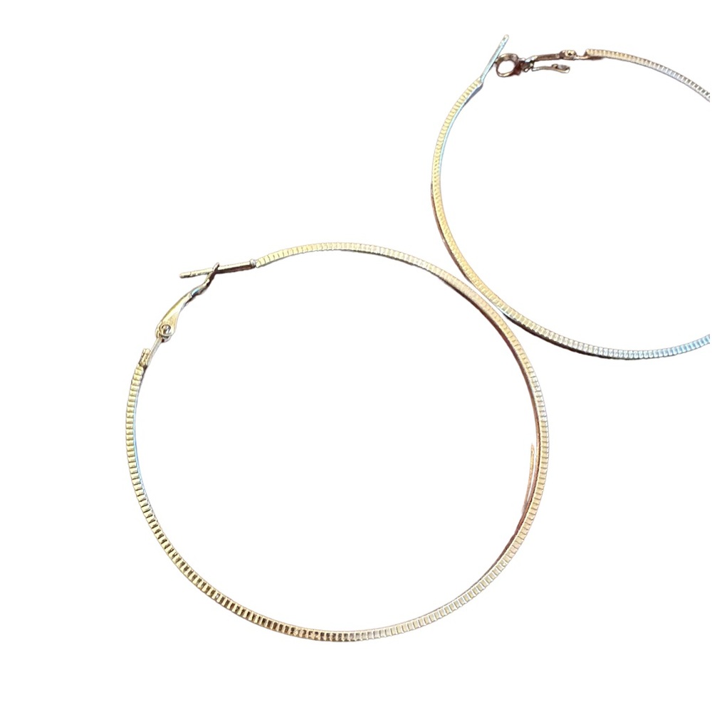 Gold Tone Ribbed Oversized Hoop Earrings